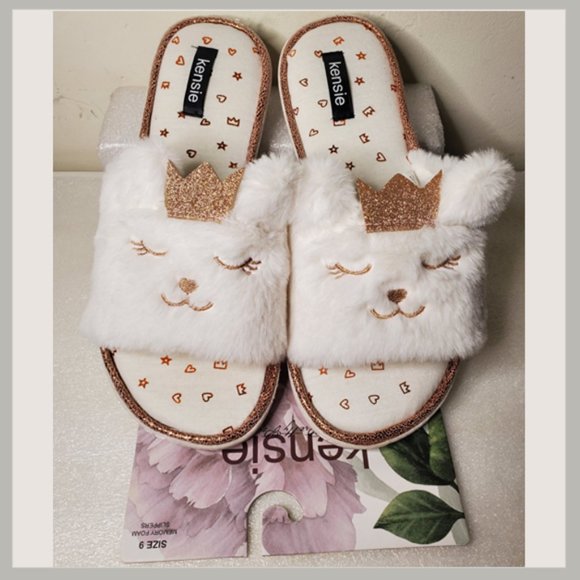 Kensie Shoes - Kensie Queen Kitty Memory Foam Slippers Size 9